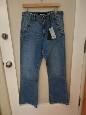 NWT Karl Lagerfeld The Flare Leg High Rise Blue Denim Jeans_1